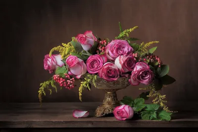 Pink Flower Leaf Rose Nature Wallpaper 4K 2500x1667 Pink, Flower, Leaf, Rose, Bowl, Vase, Photography, Still, Life, Desktop, Brown, Landscape, Full HD