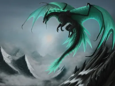 Majestic Dragon Glowing Teal Fantasy Wallpaper 4K 2000x1500 A, Majestic, Dragon, With, Glowing, Teal, Wings, Soars, Above, Rugged, Misty, Mountains, Gray, Landscape, Full HD