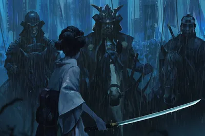 Epic Woman Wallpaper Animals Wallpaper 4K 1920x1273 A, Woman, Warrior, Holding, Katana, Stands, Defiantly, Rain, Facing, Three, Armored, Figures, Brown, Gray, Ultrawide, Full HD