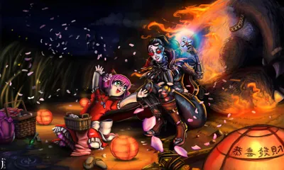 Annie Vayne League Legends Black/Dark Wallpaper 4K 3600x2160 Annie, And, Vayne, From, League, Of, Legends, Share, Vibrant, Dynamic, Scene, Illuminated, Orange, Ultrawide, QHD
