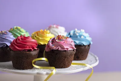 Colorful Frosted Cupcakes White Abstract Wallpaper 4K 7947x5301 Colorful, Frosted, Cupcakes, On, A, White, Stand, Food, Cupcake, Close-up, Ultra, Desktop, Gray, Landscape, 4K