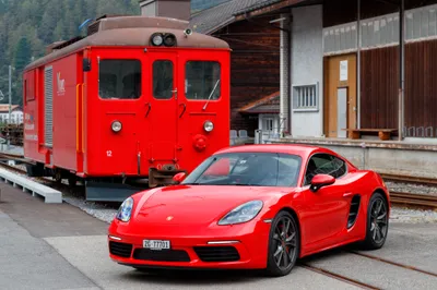Vivid Red Wallpaper Cars Wallpaper 4K 4096x2731 Red, Porsche, Cayman, S, Sports, Car, Parked, Beside, Train, Station, Ultra, Desktop, Gray, Landscape, 4k