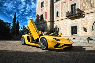 Moody Yellow Wallpaper Cars Wallpaper 4K 4096x2731 Yellow, Lamborghini, Aventador, S, Supercar, Car, With, Scissor, Doors, Open, White, Landscape, 4k