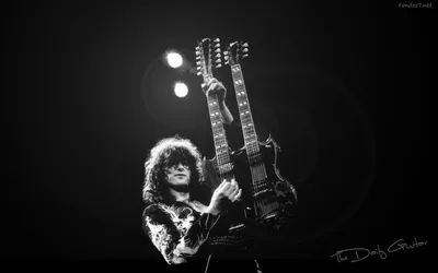 Black White Led Zeppelin Guitarist Black/Dark Wallpaper 4K 1920x1200 Black-and-white, Hd, Desktop, Wallpaper, Featuring, Led, Zeppelin’s, Guitarist, Zeppelin, Holding, Double-neck, Guitar, White, Gray, Ultrawide, Full HD