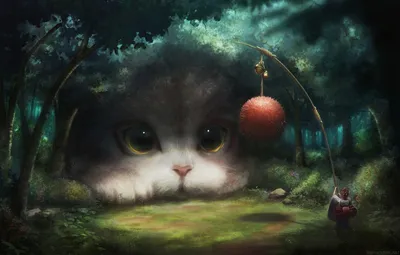 Vibrant Fantasy Wallpaper Animals Wallpaper 4K 1920x1227 A, Fantasy, Wallpaper, Featuring, Giant, Cat's, Face, Cat, 039, Emerging, Forest, Small, Gray, White, Ultrawide, Full HD