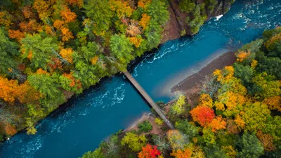 Calm Aerial Wallpaper Nature Wallpaper 4K 3840x2160 Aerial, View, Of, A, Vibrant, Fall, Landscape, With, River, Flowing, Beneath, Narrow, Brown, Ultrawide, 4k