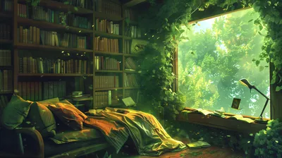 Cozy Library Room Comfortable Abstract Wallpaper 4K 2912x1632 Hd, Desktop, Wallpaper, Of, A, Cozy, Library, Room, Featuring, Comfortable, Chair, Large, Gray, Brown, Ultrawide, QHD