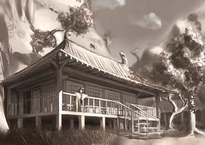 Crisp Anime Wallpaper Nature Wallpaper 4K 1920x1357 Anime-style, Hd, Pc, Desktop, Wallpaper, Of, A, Traditional, Wooden, Stilted, Building, Balcony, Gray, Landscape, Full HD