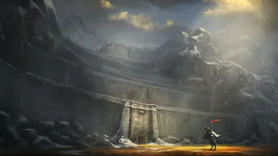 Bright Knight Wallpaper Nature Wallpaper 4K 1920x1080 A, Knight, Stands, Before, An, Ancient, Fortress, In, Dramatic, Fantasy, Landscape, Snow-capped, Gray, Ultrawide, Full HD