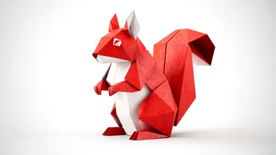 Origami Red Squirrel White Minimal Wallpaper 4K 4608x2592 Origami, Red, Squirrel, With, A, White, Belly, On, Clean, Backdrop, Ultra, Desktop, Ultrawide, 4k