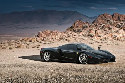 Crisp Black Wallpaper Cars Wallpaper 4K 3769x2522 Black, Ferrari, Enzo, Supercar, Vehicle, Parked, On, A, Desert, Plain, Rocky, Hills, Gray, Landscape, QHD