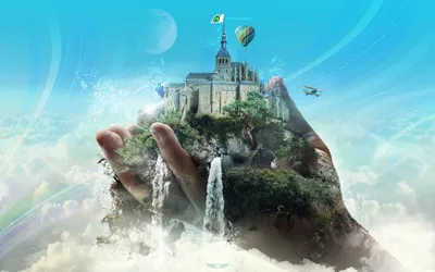 Fantasy Castle Resting Nature Wallpaper 4K 1920x1200 Hd, Pc, Desktop, Wallpaper, Of, A, Fantasy, Castle, Resting, Giant, Hands, Amidst, Yellow, Pink, Ultrawide, Full HD