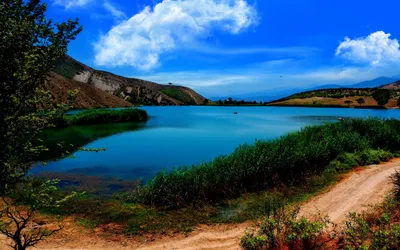 Serene Lake Surrounded Greenery Nature Wallpaper 4K 2560x1600 Hd, Pc, Desktop, Wallpaper, Showing, A, Serene, Lake, Surrounded, Greenery, Hills, Under, Red, Ultrawide, QHD