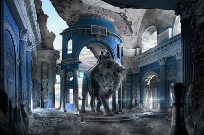Dreamy Depicts Wallpaper Animals Wallpaper 4K 3000x1999 An, Hd, Wallpaper, Depicts, A, Woman, Warrior, And, Lion, Standing, Grandiose, Ruin, Gray, Ultrawide, QHD