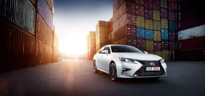 Vivid White Wallpaper Nature Wallpaper 4K 4096x1932 White, Lexus, Es, Sedan, Parked, Between, Stacked, Shipping, Containers, Sunrise, Presented, Quad, Ultrawide, 4k
