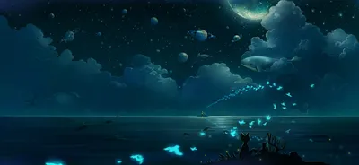 Misty Depicting Wallpaper Nature Wallpaper 4K 1667x768 Hd, Desktop, Wallpaper, Depicting, An, Anime, Night, Landscape, Stars, Moon, Planets, Clouds, Gray, Ultrawide