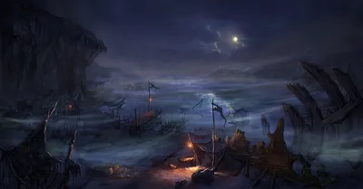 Dark Fantasy Diablo Nature Wallpaper 4K 1956x1024 Dark, Fantasy, Diablo, Iii–style, Mountain, Landscape, At, Night, Iii, Style, Mist-filled, Brown, Ultrawide, Full HD