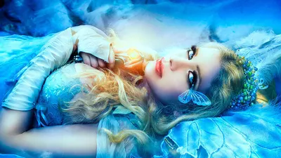 Fantasy Fairy Blue Fantasy Wallpaper 4K 2133x1200 A, Fantasy, Fairy, With, Blue, Eyes, And, Blonde, Hair, Lies, Amongst, Flowers, Pink, White, Yellow, Ultrawide, Full HD