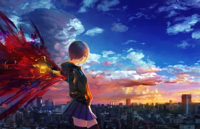 Bright Anime Wallpaper Nature Wallpaper 4K 1980x1279 Anime, Character, Touka, Kirishima, With, Purple, Hair, And, Red, Eyes, Wearing, Hoodie, Brown, Ultrawide, Full HD