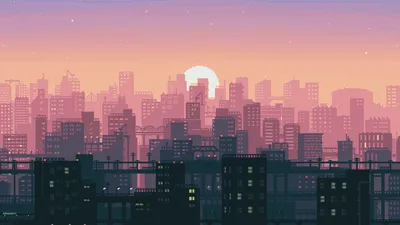 Pixel Art Cityscape Sunset World Wallpaper 4K 1920x1080 Hd, Desktop, Wallpaper, Featuring, A, Pixel, Art, Cityscape, Sunset, Gradient, Sky, Transitioning, Black, Pink, Gray, Ultrawide, Full HD