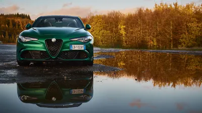 Serene Green Wallpaper Nature Wallpaper 4K 5120x2880 Green, Alfa, Romeo, Giulia, Car, By, A, Lakeshore, Mirror-like, Reflection, Autumn, Trees, White, Gray, Ultrawide, 4k