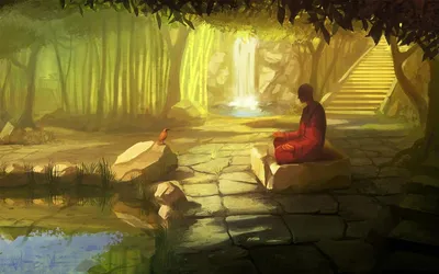 Calm Artistic Wallpaper Nature Wallpaper 4K 2560x1600 Artistic, Hd, Pc, Desktop, Wallpaper, Depicting, A, Serene, Forest, Scene, Meditating, Figure, Gray, Purple, Brown, Ultrawide, QHD