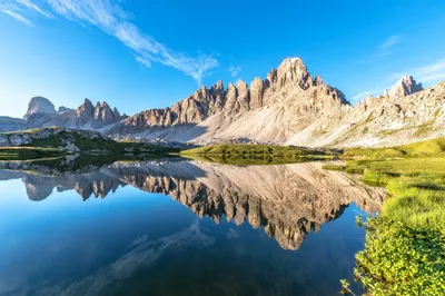 Jagged Mountain Peaks Mirrored Nature Wallpaper 4K 2048x1366 Hd, Pc, Desktop, Wallpaper, And, Background, Jagged, Mountain, Peaks, Mirrored, Clear, Alpine, Yellow, Pink, Landscape, Full HD