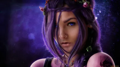 Dreamy Captivating Wallpaper Fantasy Wallpaper 4K 1920x1080 A, Captivating, Fantasy-themed, Hd, Desktop, Wallpaper, Featuring, Woman, Vibrant, Purple, Hair, Floral, Brown, Ultrawide, Full HD