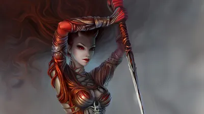 Calm Fierce Wallpaper Fantasy Wallpaper 4K 1920x1080 A, Fierce, Woman, Warrior, Stands, Confidently, Wielding, Sword, Intricate, Armor, Striking, Look, Gray, Ultrawide, Full HD