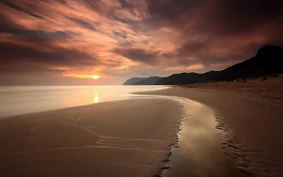 Serene Tranquil Wallpaper Nature Wallpaper 4K 1680x1050 A, Tranquil, Beach, Scene, At, Sunset, Showcasing, Vibrant, Sky, Colors, Reflected, Water, Brown, Ultrawide