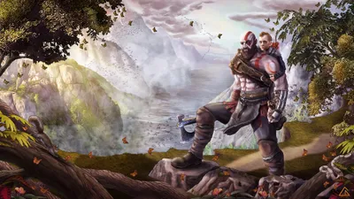 Kratos God War Games Wallpaper 4K 2000x1125 Kratos, (god, Of, War, Stands, With, Atreus, On, Rocky, Cliff, White, Gray, Ultrawide, Full HD