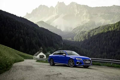 Blue Compact Car Nature Wallpaper 4K 4096x2730 Blue, Audi, S4, Compact, Car, Parked, On, A, Mountain, Road, Amid, Forested, White, Ultrawide, 4k