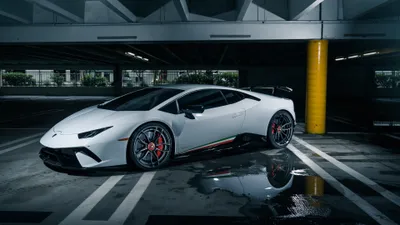 Dreamy White Wallpaper Cars Wallpaper 4K 3840x2160 White, Lamborghini, Huracan, Performante, Supercar, Parked, In, A, Dim, Wet, Parking, Garage, Gray, Ultrawide, 4k