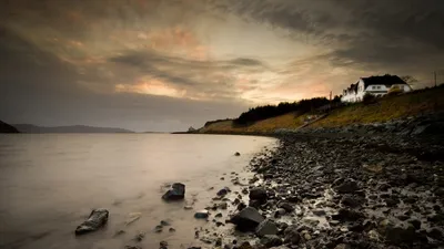 Photography Rocky Shoreline Abstract Wallpaper 4K 1920x1080 Photography, Of, A, Rocky, Shoreline, At, Dusk, With, House, Hill, Serving, Desktop, Gray, Ultrawide, Full HD