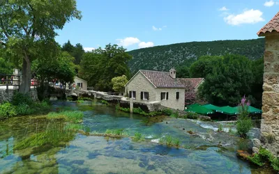 Tranquil Riverside Village Stone Nature Wallpaper 4K 1920x1200 Hd, Pc, Desktop, Wallpaper, Of, A, Tranquil, Riverside, Village, Stone, Cottages, Crystal-clear, White, Pink, Ultrawide, Full HD