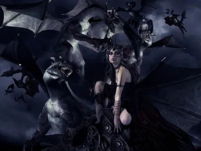 Vivid Dark Wallpaper Black/Dark Wallpaper 4K 1920x1440 Hd, Pc, Desktop, Wallpaper, Featuring, A, Dark, Demonic, Creature, Surrounded, Shadowy, Winged, Gray, Landscape, Full HD