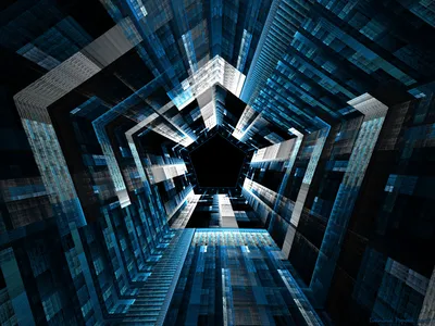 Abstract Blue Tunnel Geometric Abstract Wallpaper 4K 1600x1200 Abstract, Blue, Tunnel, With, Geometric, Shapes, And, Digital, Patterns, Creating, Dynamic, Desktop, Gray, White, Landscape
