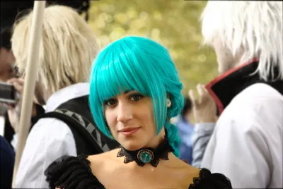 Cosplay Woman Teal Wig Ornate Abstract Wallpaper 4K 4287x2870 Cosplay, Woman, With, Teal, Wig, And, Ornate, Choker, Portrait-style, Ultra, Desktop, White, Landscape, 4k