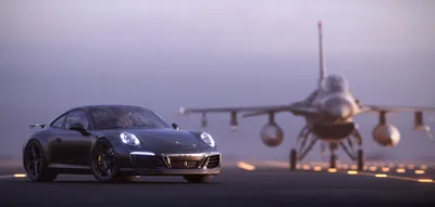 Bright Black Wallpaper Cars Wallpaper 4K 2560x1227 Black, Porsche, 911, Carrera, T, On, A, Runway, Fighter, Jet, Sleek, Vehicle, White, Ultrawide, QHD