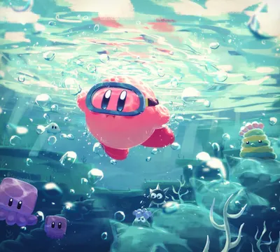 Crisp Kirby Wallpaper Games Wallpaper 4K 2202x1982 Hd, Pc, Desktop, Wallpaper, Featuring, Kirby, From, The, Video, Game, Underwater, Goggles, White, Pink, Square, Full HD