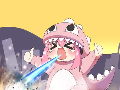 Hitori Gotou Bocchi Rock Pink World Wallpaper 4K 4820x3615 Hitori, Gotou, From, Bocchi, The, Rock, In, A, Pink, Dinosaur, Costume, Yellow, White, Landscape, 4k