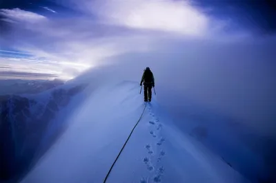 Mountaineer Leaves Footprints Snow They Nature Wallpaper 4K 1920x1277 A, Mountaineer, Leaves, Footprints, In, The, Snow, As, They, Walk, Along, Foggy, Gray, Ultrawide, Full HD