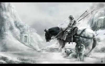 Misty Fantasy Wallpaper Animals Wallpaper 4K 1920x1200 A, Fantasy, Knight, Sits, Atop, Horse, Surrounded, Wolves, Misty, Landscape, Creates, Captivating, White, Ultrawide, Full HD