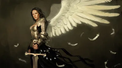 Fierce Angel Warrior Stands Fantasy Wallpaper 4K 1920x1080 A, Fierce, Angel, Warrior, Stands, Confidently, Clad, In, Armor, Large, Feathery, Wings, Gray, Ultrawide, Full HD