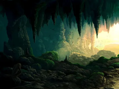 Fantasy Landscape Glowing Cavern Opening Nature Wallpaper 4K 1600x1200 Hd, Fantasy, Landscape, Of, A, Glowing, Cavern, Opening, Lush, Green, Forest, Blending, White, Gray