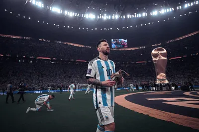 Sleek Lionel Wallpaper Animals Wallpaper 4K 4096x2730 Lionel, Messi, In, Argentina's, Jersey, On, A, Stadium, Argentina, 039, Field, World, White, Gray, Ultrawide, 4K