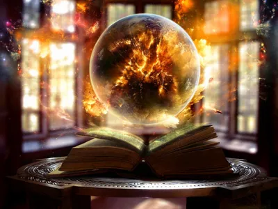Captivating Mystical Open Fantasy Wallpaper 4K 1600x1200 A, Captivating, Hd, Background, Featuring, Mystical, Scene, Open, Book, Glowing, Fiery, White, Landscape