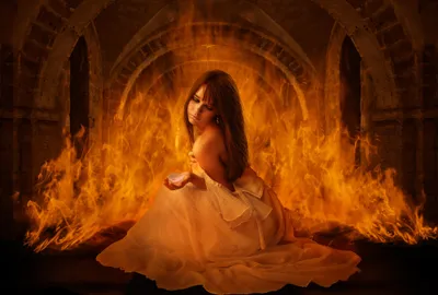 Vibrant Captivating Wallpaper Fantasy Wallpaper 4K 2000x1352 A, Captivating, Fantasy, Scene, Featuring, Woman, In, Flowing, Gown, Amid, Swirling, Flames, Red, Brown, Orange, Landscape, Full HD