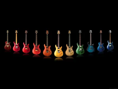 Calm Twelve Wallpaper Black/Dark Wallpaper 4K 1600x1200 Hd, Desktop, Wallpaper:, Of, Twelve, Electric, Guitars, In, Variety, Colors, Arranged, Row, Black, Orange, Landscape