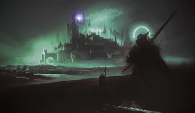 Bright Dark Wallpaper Black/Dark Wallpaper 4K 1920x1120 A, Dark, Warrior, With, Sword, Stands, Overlooking, Shadowy, City, Under, Glowing, Green, Gray, Ultrawide, Full HD